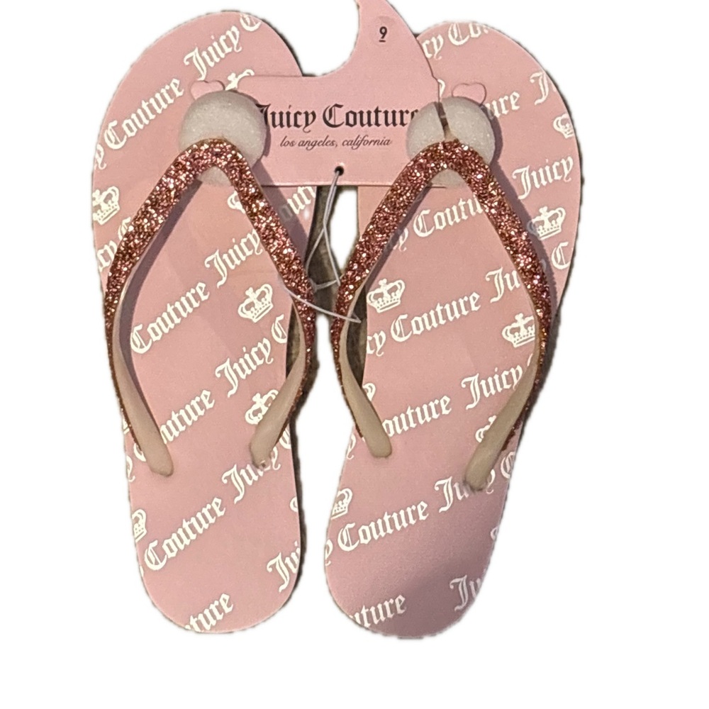 Juicy Couture Pink Flip Flops with Glitter Straps